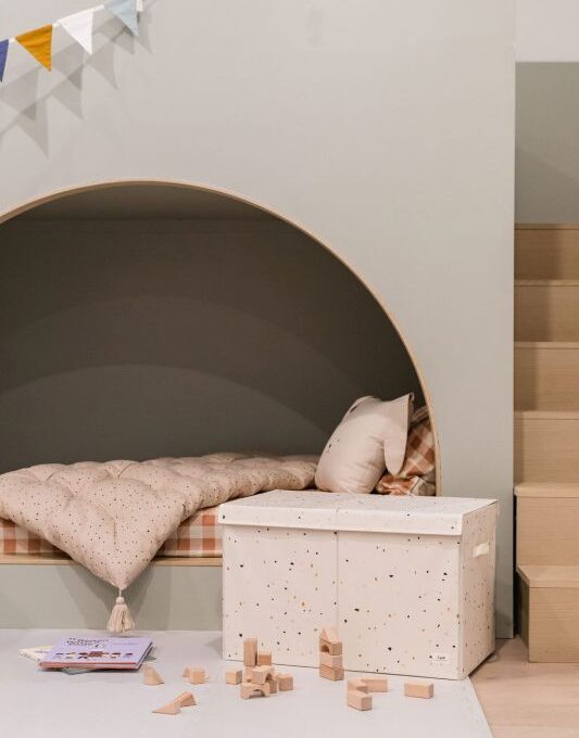 Καλάθι Παιχνιδιών με καπάκι αναδιπλούμενο από ανακυκλωμένο ύφασμα terrazzo cream