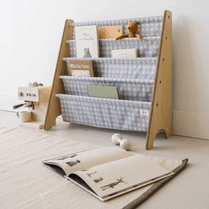 Βιβλιοθήκη από ανακυκλωμένο ύφασμα gingham blue